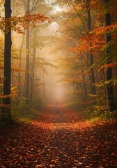Autumn Path Enchanting Misty Forest Trail in Fall