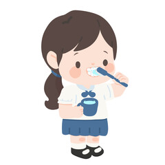 Illustration of girl Brushing Teeth student