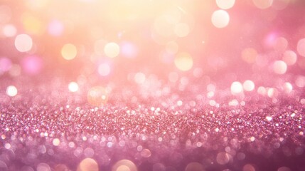 A soft bokeh effect and scattered metallic gold confetti adorn a dreamy pink champagne gradient background, evoking a luxury celebration mood