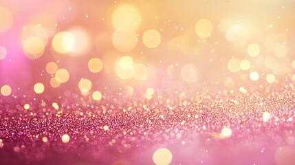 A luxury celebration mood is created by a dreamy pink champagne gradient background, complete with scattered metallic gold confetti and a soft bokeh effect