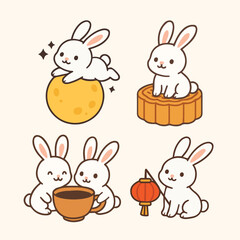 Easter bunny set of cute rabbits cartoon illustration for holiday design