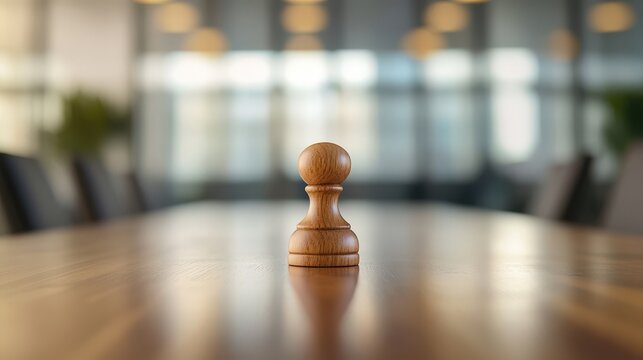Single wooden chess pawn on meeting room table