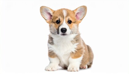 Obraz premium Alert Pembroke Welsh Corgi Puppy Standing on White Background