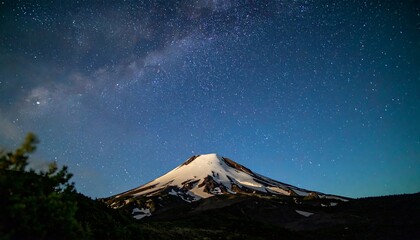 Snowy mountain peak under a starlit night sky
