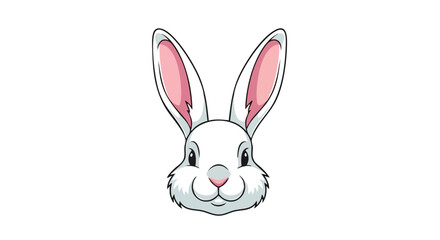 A cute cartoon illustration of a white rabbit's head with long pink ears, isolated on a white background.