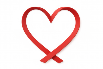 Red ribbon forming heart shape on transparent background, perfect for valentine's day or romantic projects