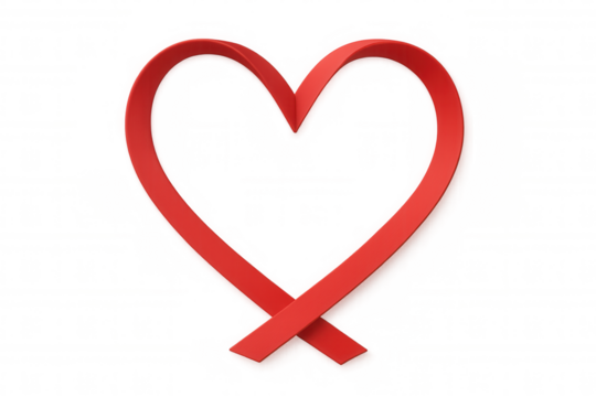 Red ribbon forming heart shape on transparent background, perfect for valentine's day or romantic projects