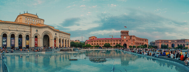 Yerevan, Armenia- 28 july 2025: Republic Square is the central square and the main architectural complex of Yerevan, the capital of Armenia.