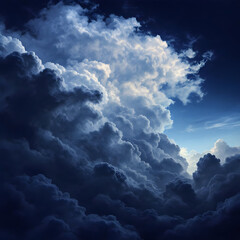 Fototapeta premium A dramatic sky filled with dark, billowing clouds contrasted by patches of bright, white clouds above
