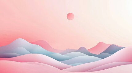 Photo of, Pink background with minimalist abstract shapes and serene landscapes for design, banner template,