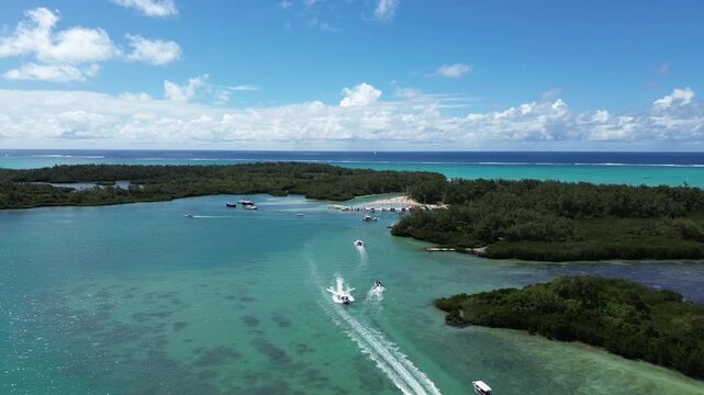 4K Drone flight above the beautiful dream vacation destination &icirc;le aux cerf in Mauritius 