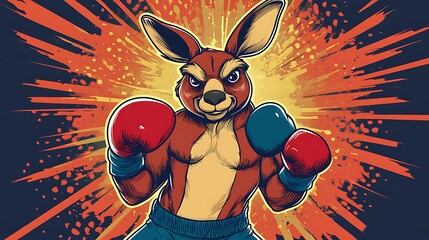 Kangaroo boxing cartoon illustration