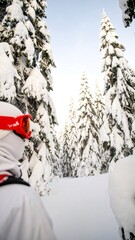 Snowy forest path, winter wonderland