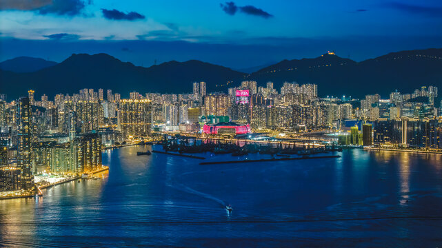 June 24 2025 Kowloon Bay Night View Illuminated Urban Skyline Hong Kong