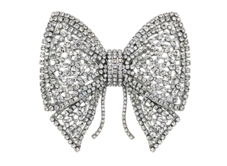 Sparkling silver glitter bow with ribbon tails isolated on transparent background