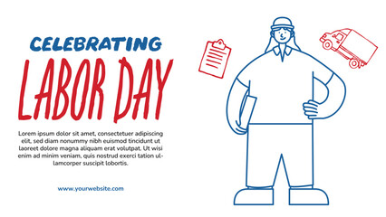 Courier Worker Character Illustration for USA Labor Day Banner. Ideal for banners, posters, and event graphics celebrating workers and delivery services in the USA.
