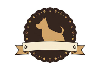 Cute scotty terrier dog emblem with ribbon placeholder for text pet grooming logo design transparent background