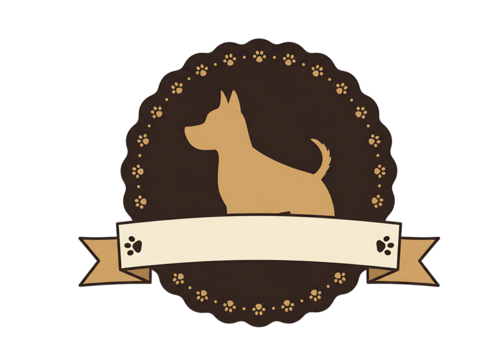 Cute scotty terrier dog emblem with ribbon placeholder for text pet grooming logo design transparent background
