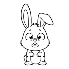 Obraz premium Cartoon rabbit surprised worried black white coloring page