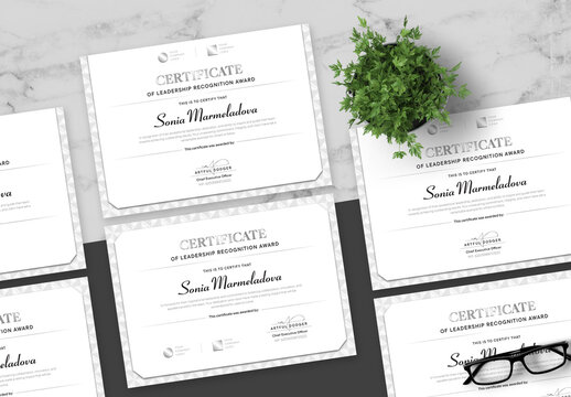 Gradient Gray And Black Leadership Recognition Certificate