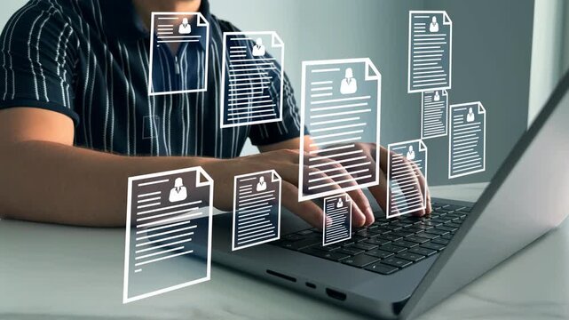 Online CV technology for simplifying human resources system management.Concept of employment, management HR, technology, business leadership consulting customer for development.	
