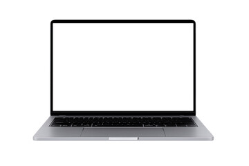 Fototapeta premium a modern and sleek silver laptop with a blank white screen is ready for your text or design on a digital platform isolated on a transparent background
