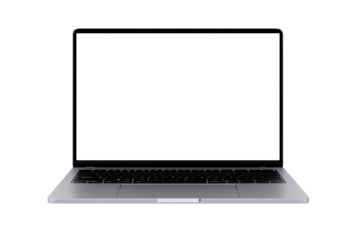 a modern and sleek silver laptop with a blank white screen is ready for your text or design on a digital platform isolated on a transparent background