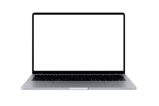a modern and sleek silver laptop with a blank white screen is ready for your text or design on a digital platform isolated on a transparent background