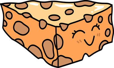 Cute Cheese Wedge with Happy Face Cartoon