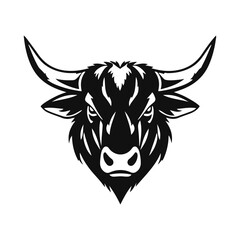 Bull head logo, strong animal emblem, angry bull face, horned beast icon, vector illustration