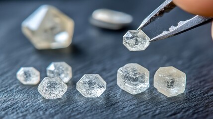 Raw diamonds showcase natural brilliance before cut and polished for jewelry production