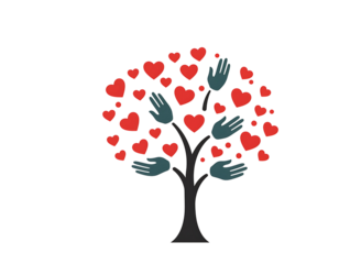 Tree of hearts and hands isolated on transparent background
