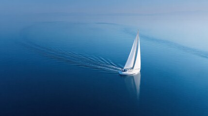 The serene sailboat gliding over the tranquil blue waters of the ocean.