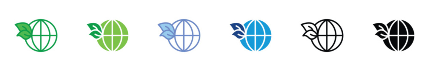 Eco Globe Icon with Green Leaf Symbol for Sustainability and Environmental Conservation