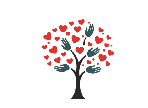 Tree of hearts and hands isolated on transparent background - Powered by Adobe