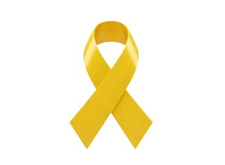 Yellow awareness ribbon symbol of support and hope isolated on transparent background
