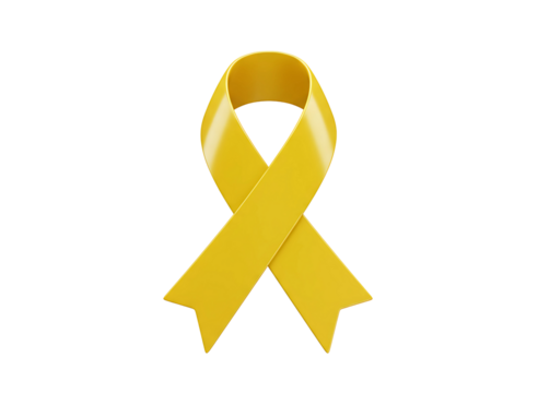 Yellow awareness ribbon symbol of hope and support isolated on transparent background