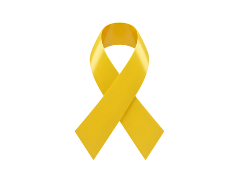 Yellow awareness ribbon symbol of support and hope isolated on transparent background
