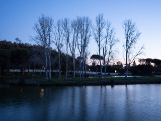 Villa Ada city park at dawn in Rome, Italy