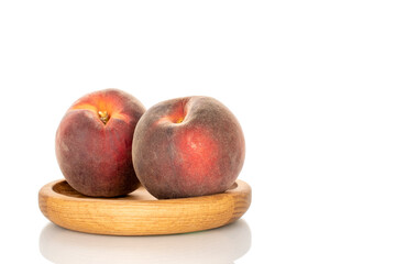 Sweet peaches, close-up, isolated on white background.	