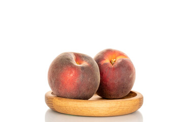 Sweet peaches, close-up, isolated on white background.	