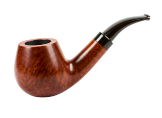 Classic briar wood smoking pipe with black mouthpiece isolated on transparent background
