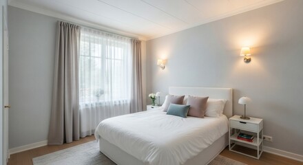 Elegant master suite with tranquil decor showcasing a Simple Ceiling Design for Bedroom and warm ambient lighting.