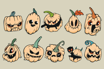 Spooky Cute Pumpkins Halloween Clip. Creepy Cute Pumpkin Illustration Pack