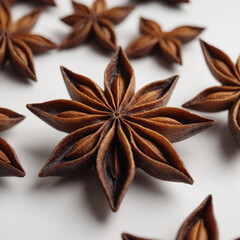Star anise spice on a white background with empty space around it  