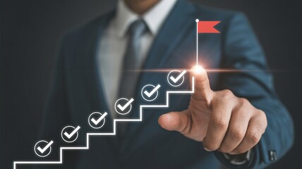 Achieve goals with checklist steps to reach the summit