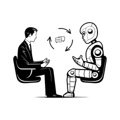 Human and AI Chatting - Vector Illustration
engaged in a conversation with chat icons and circular arrows between them. Represents human-AI interaction, communication, and collaboration.