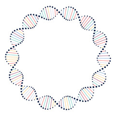 Colorful circular DNA helix icon in modern style, symbolizing genetics, research, innovation, and biotechnology concepts.