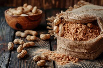 Peanut flour, a bag of peanut flour next to a bowl, using peanut flour in baking and cooking 