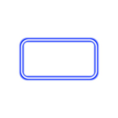 Blue Neon Rectangle Frame on White Background.